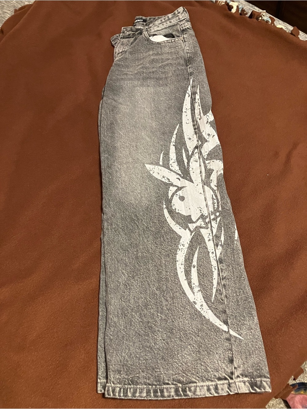 PLAYBOY Gray Wide-Leg Jeans with White Graphic